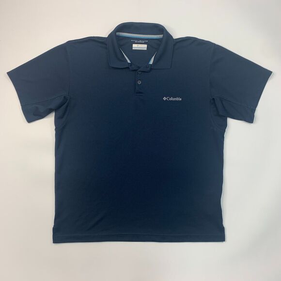 Columbia Polo Shirt Mens L Large Navy Blue Omni Shade Sun Protection Utilizer - Picture 2 of 14